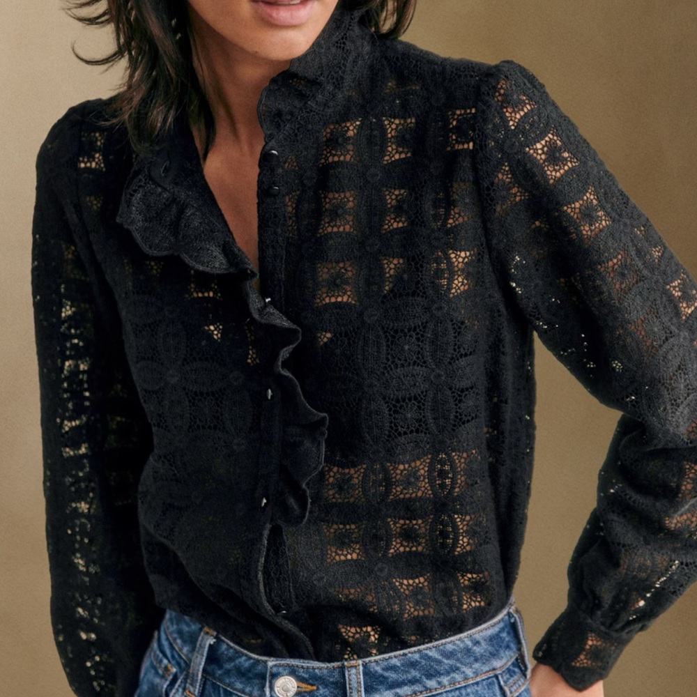 Sezane Black Lace Shirt